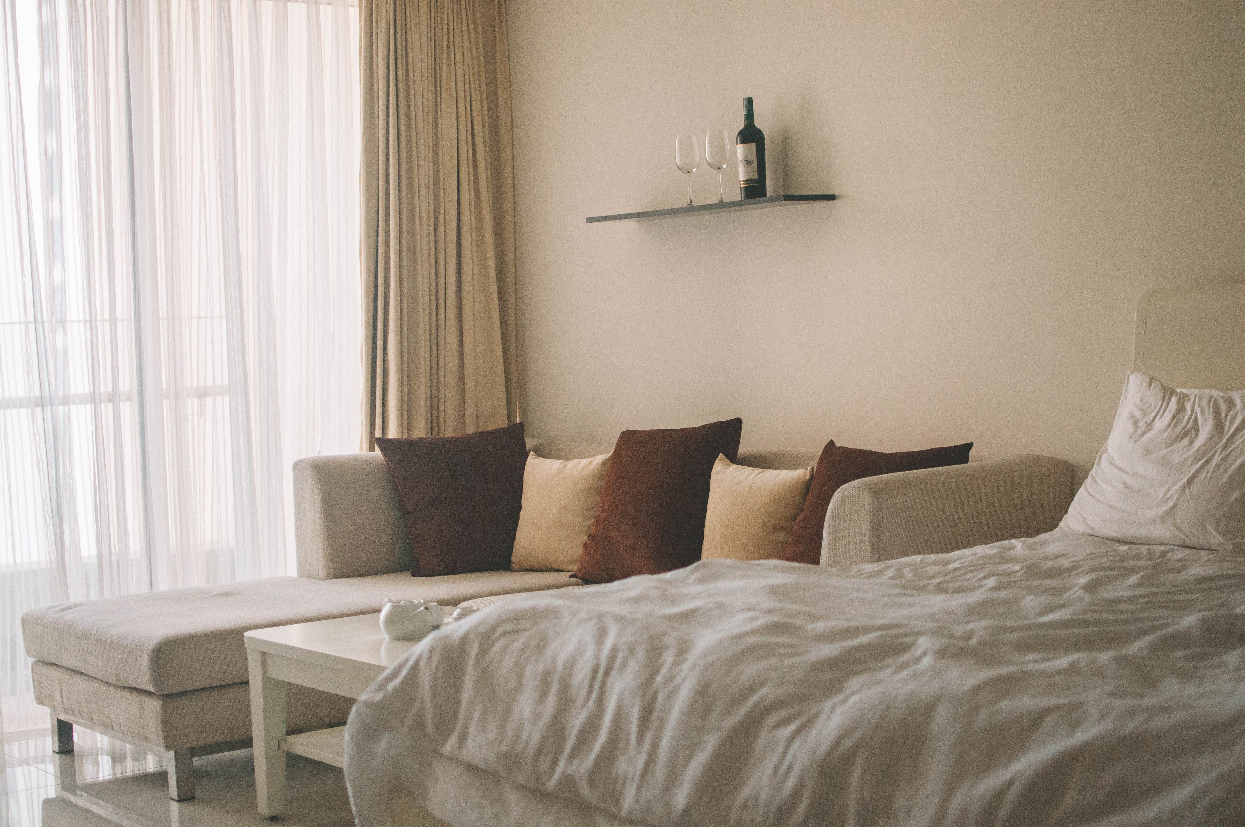Mumbai cityscape with a modern, minimalist living room