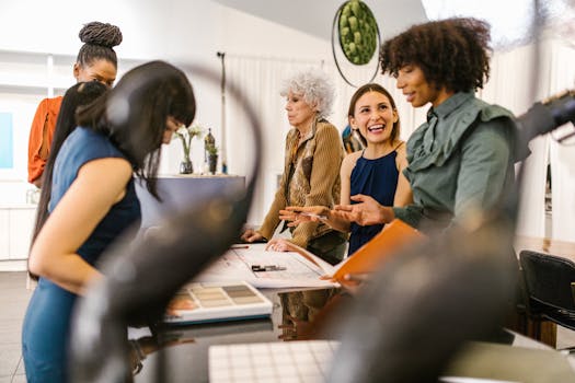 A group of diverse businesswomen having an interactive meeting in a modern office setting.