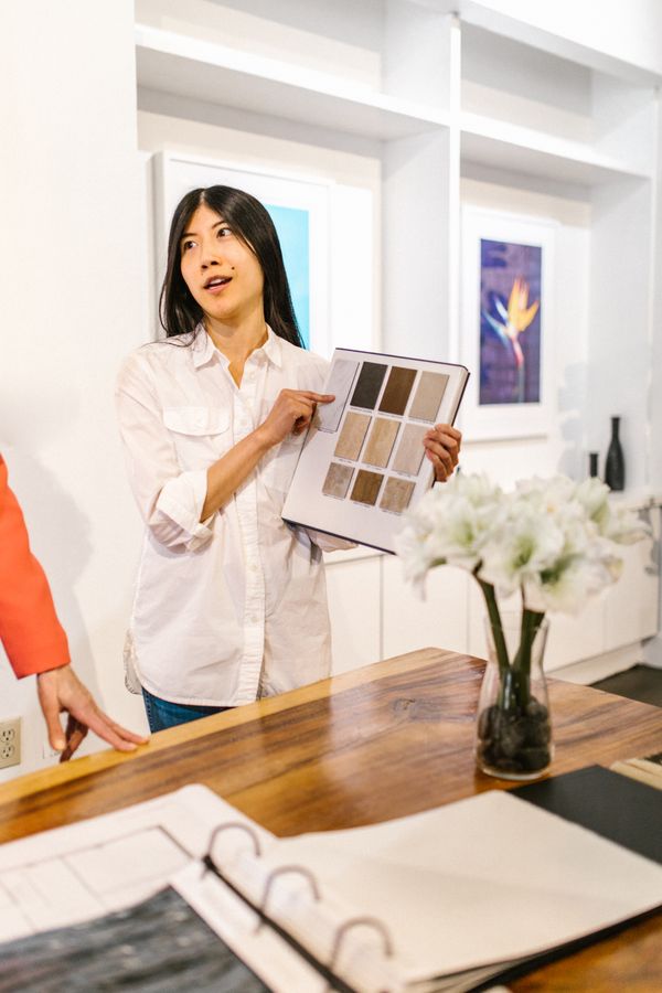 An interior designer at work in the studio