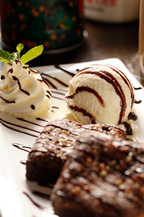 Free Photograph of Vanilla Ice Cream on a Plate Stock Photo