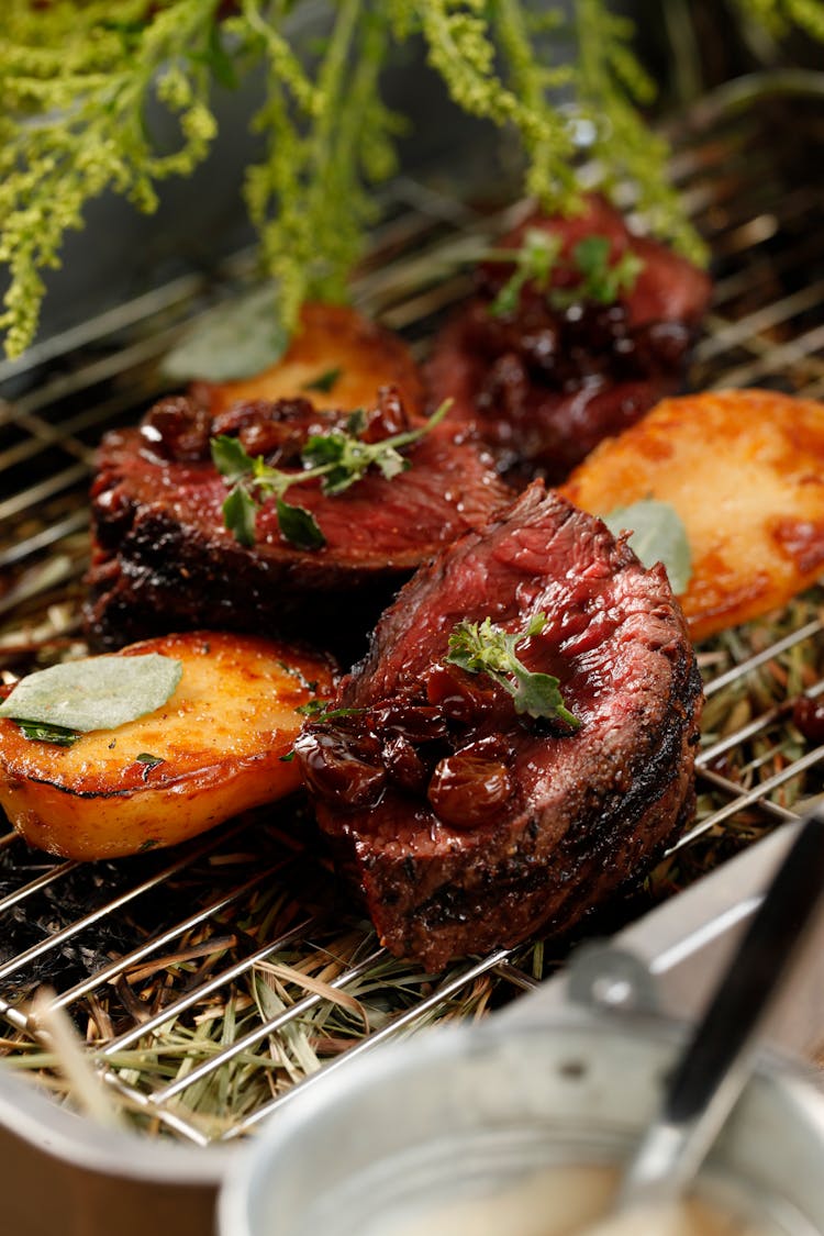 Photograph Of Roasted Potatoes And Beef 