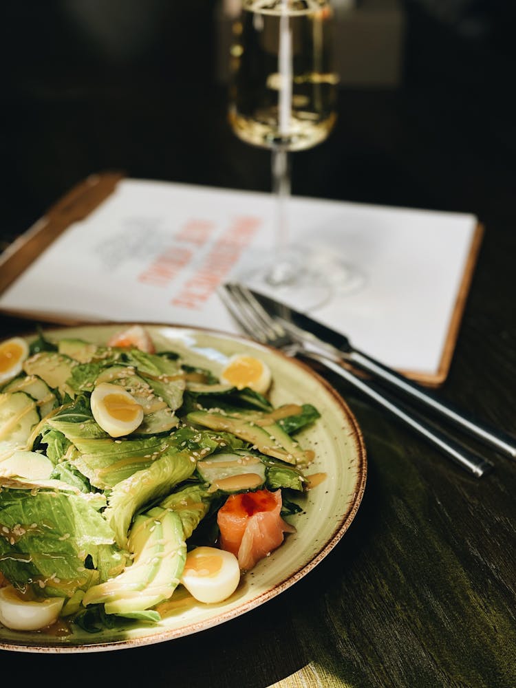 Vegetable Salad On White Ceramic Plate