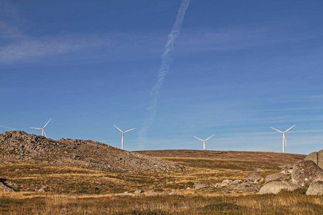 Free Wind Turbines on the Mountain Stock Photo