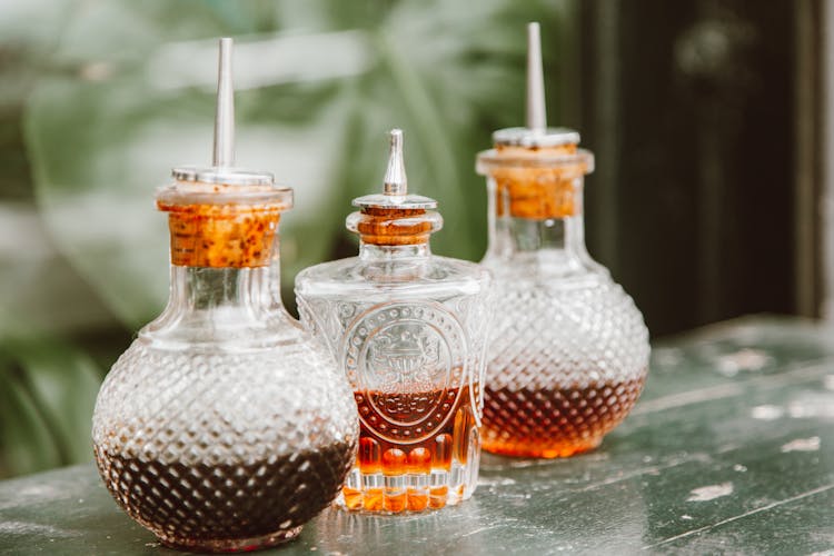 Close-Up Shot Of Condiments In A Bottle