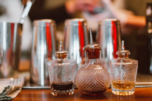 Close-up of Glass Bitters Bottles