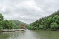 Brown Wooden House on Lake Near Green Trees Under White Sky
