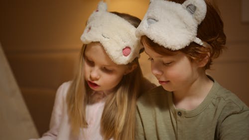 Free Photograph of Kids with White Sleep Masks Stock Photo