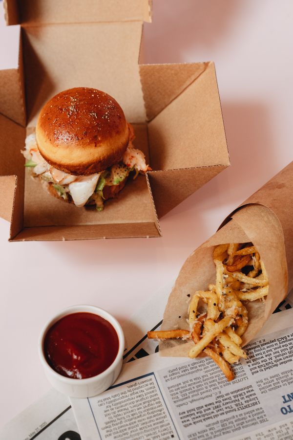 Lunch served in a paper lunch box