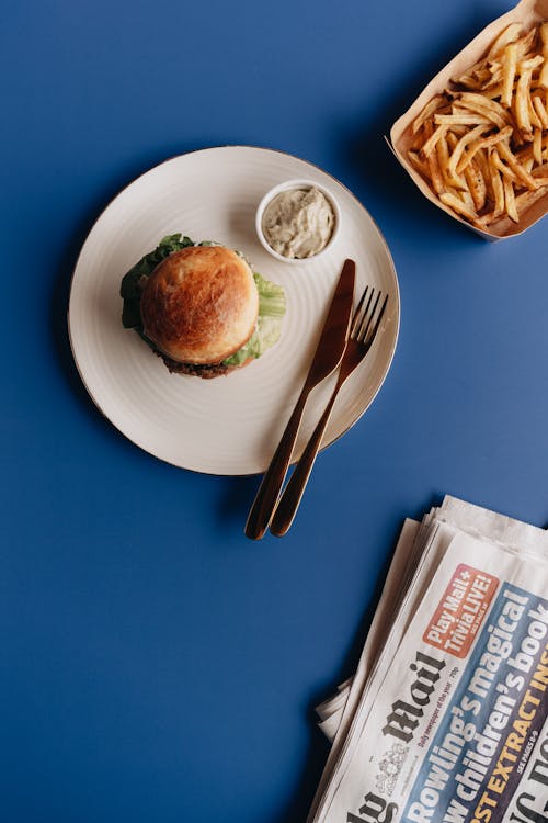 Free Burger and Fries Meal Stock Photo