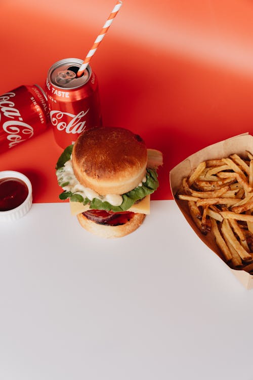 Základová fotografie zdarma na téma burger, chleba, cola