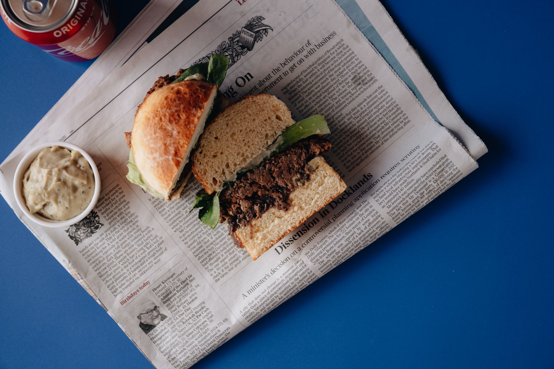 The Vortex Blue Shroom Burger assembled and ready to serve