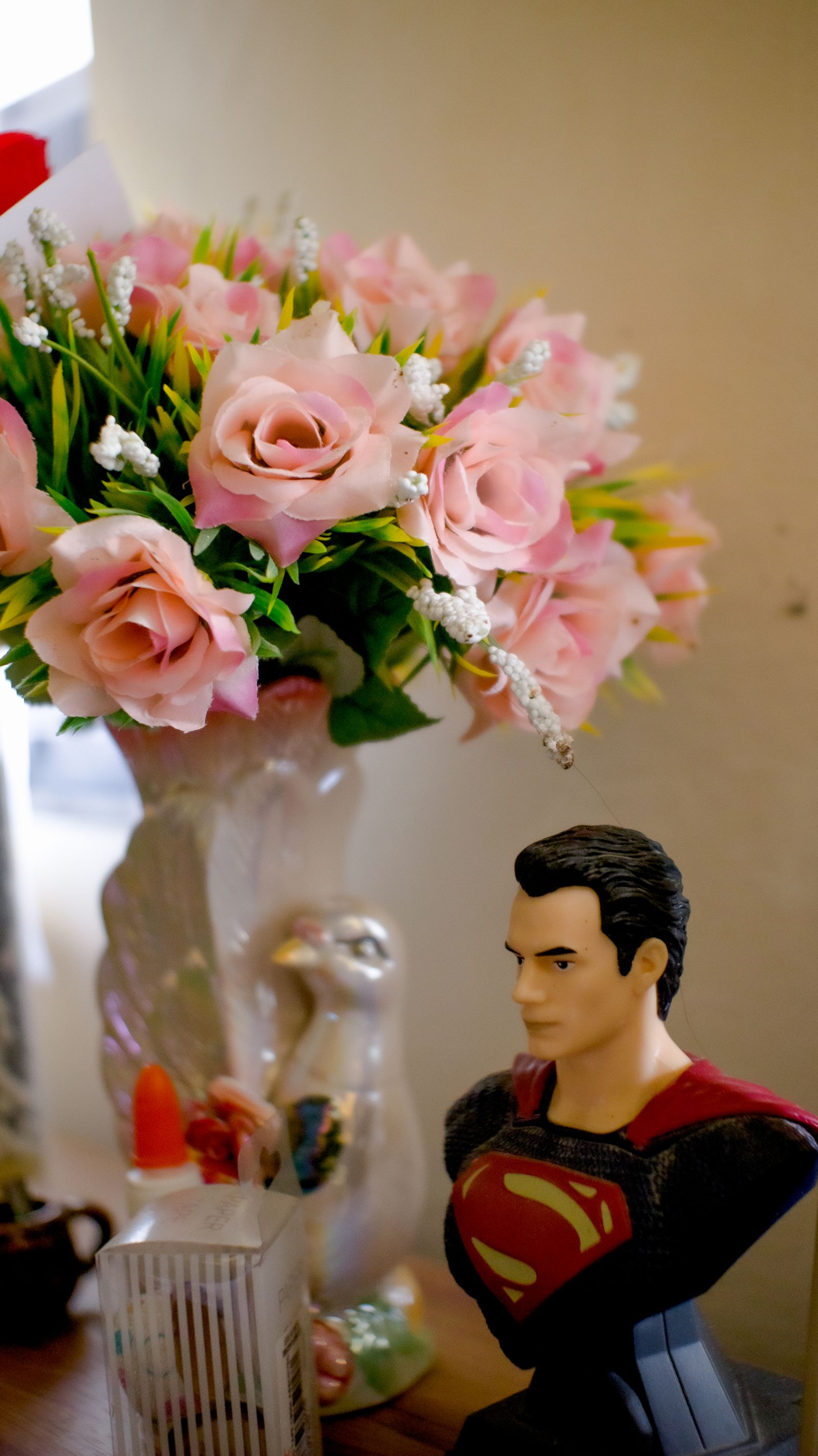A simple flower arrangement on a home table.