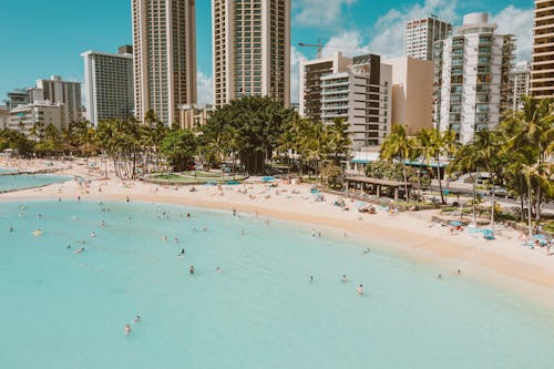 People on the Beach near Hotels