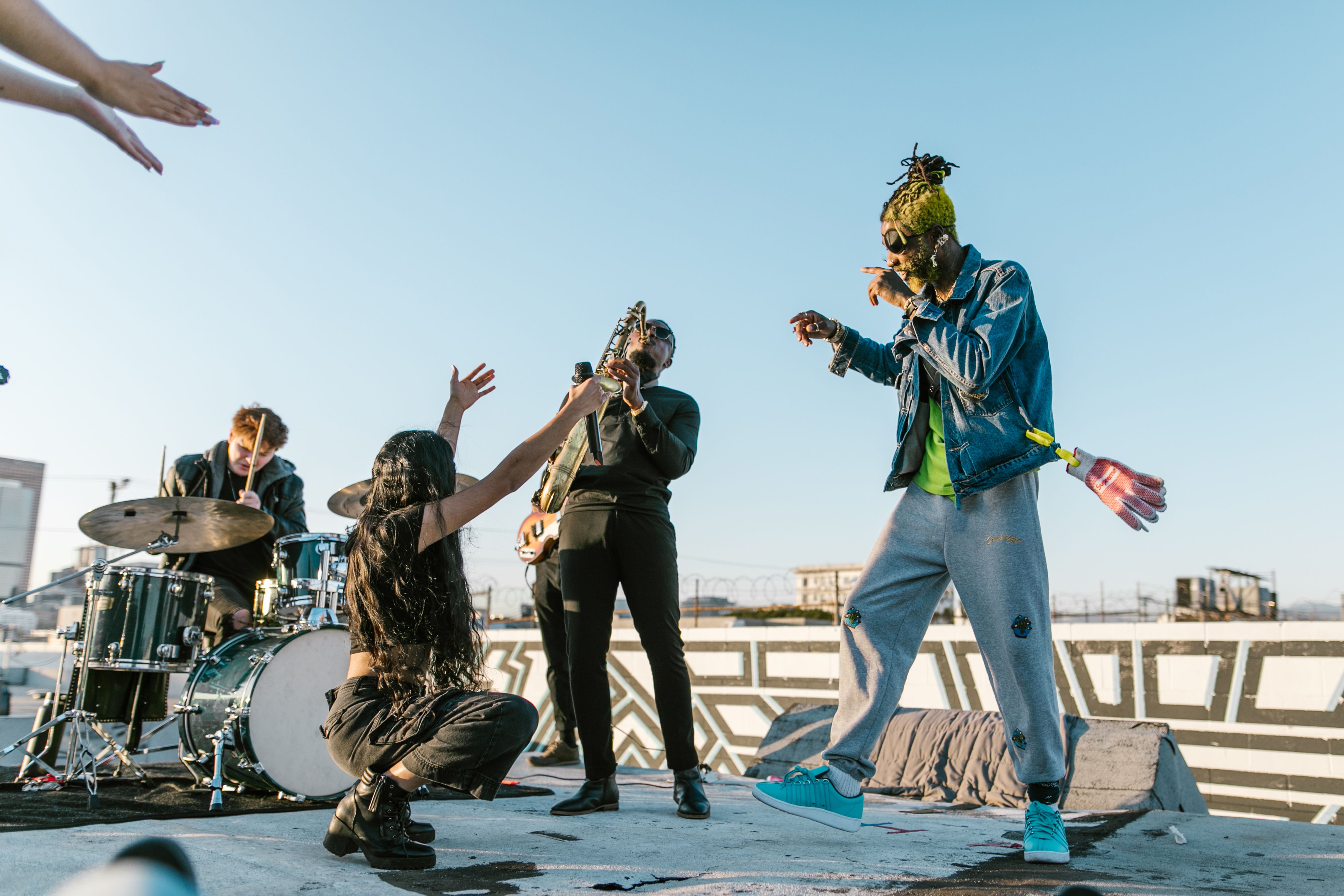 dynamic live shot of a band like The Mysterines performing with intense energy