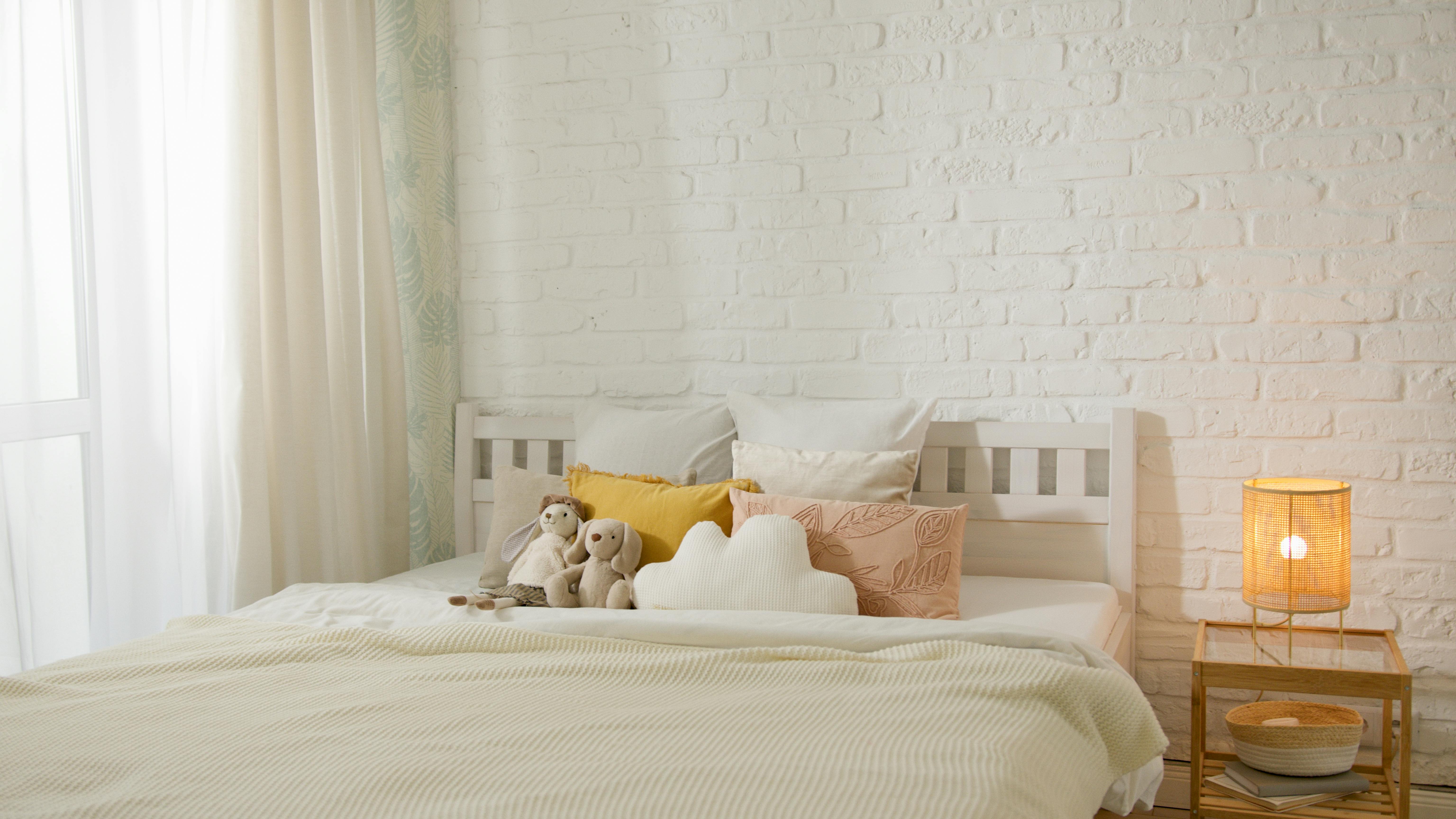 stuffed toys on the bed