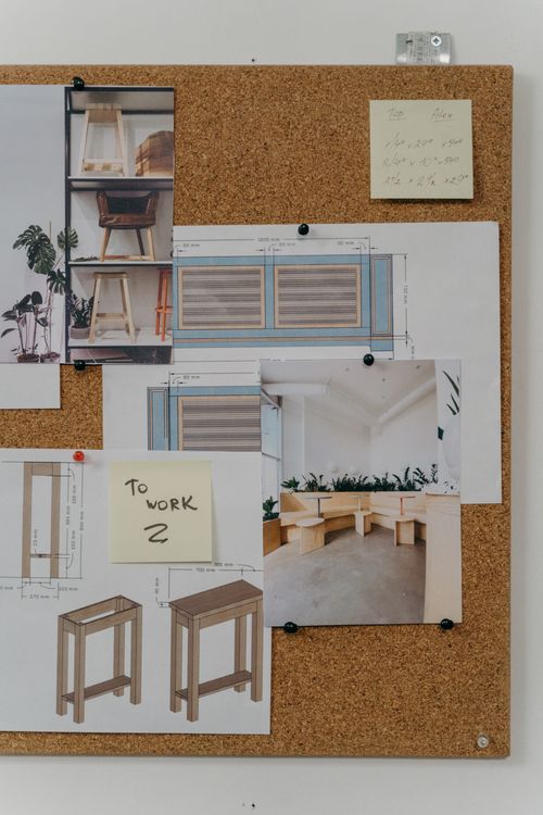 Close-up of a Pin Board with Inspirational Pictures of Interiors and ...