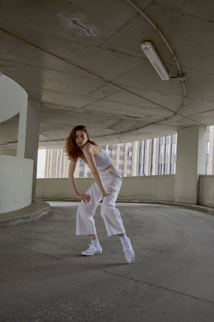 Woman Posing In A Driveway