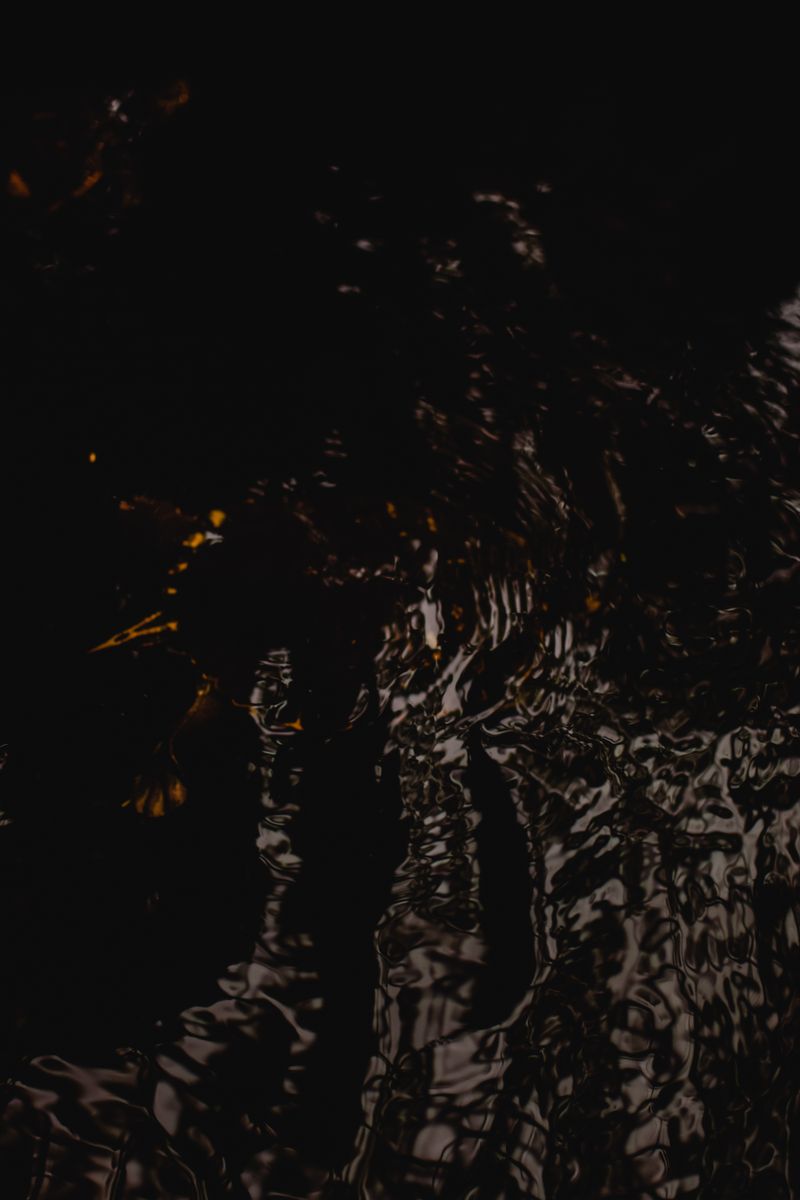 A captivating abstract image featuring dark, rippling water textures with reflective surfaces and mysterious depths.