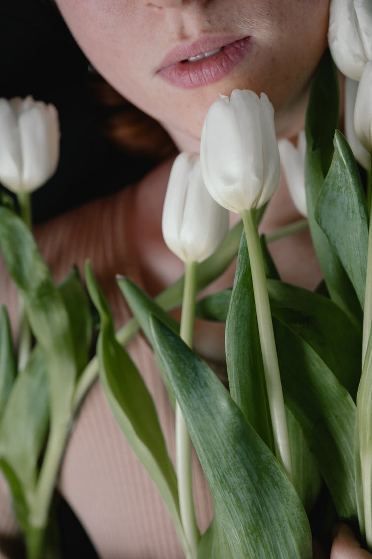 Woman With White Tulips