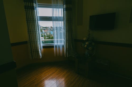 Living Room With Window Curtains Opened