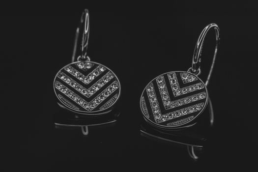 Pair of Silver Earrings Encrusted with Crystals