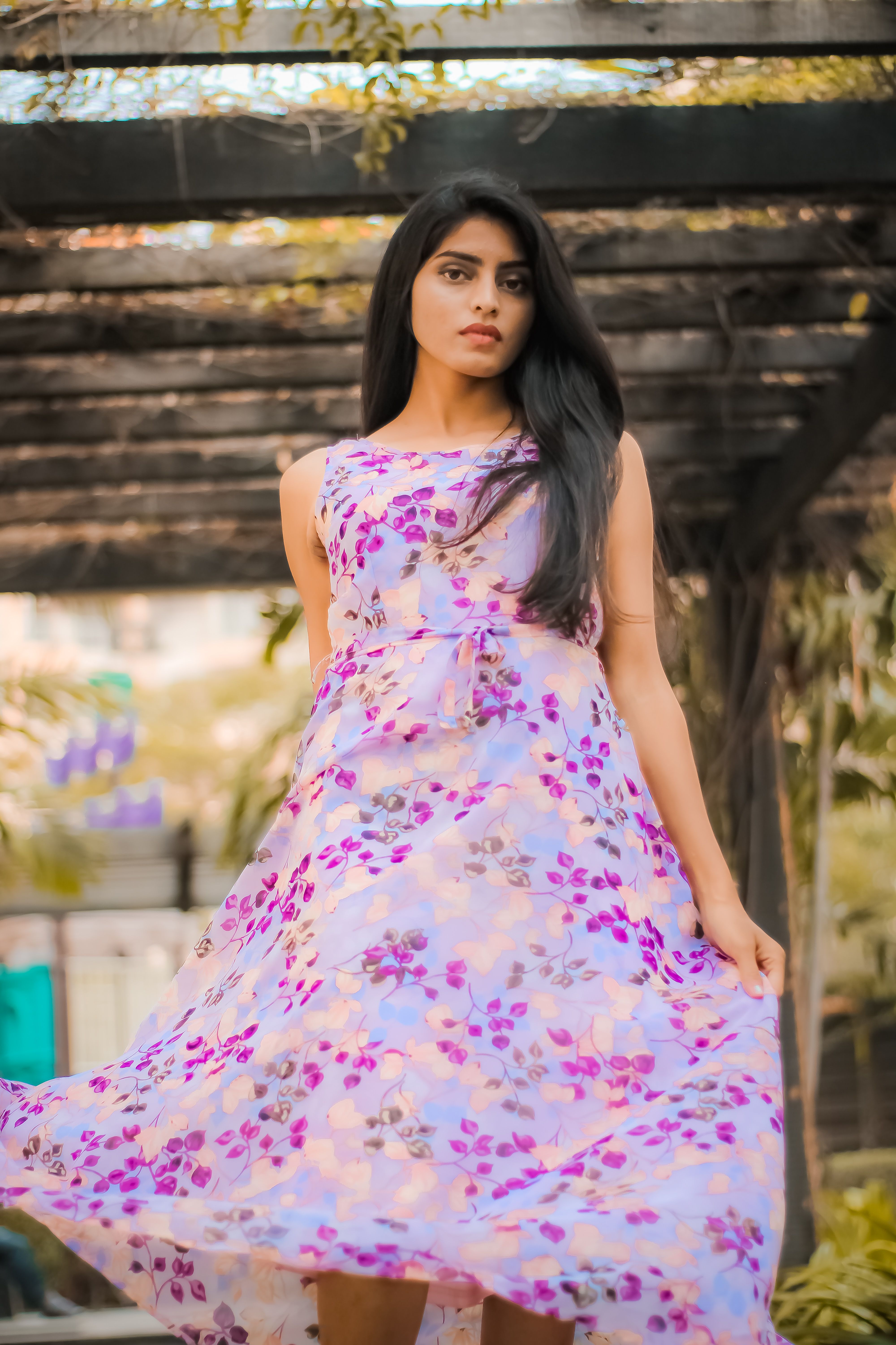 A Woman in Pink Floral Dress · Free Stock Photo