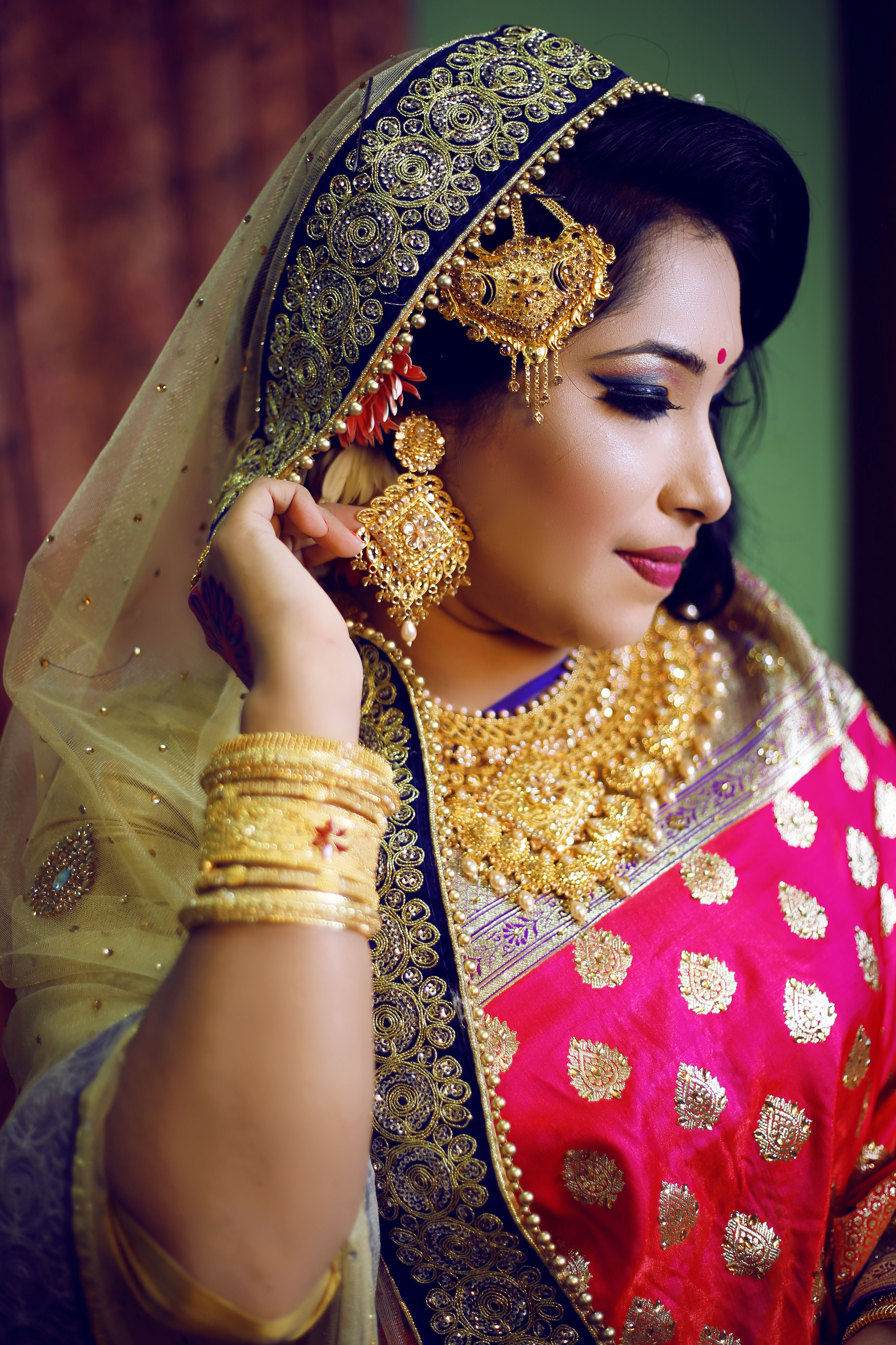 A Woman Posing while Wearing a Pink Sari · Free Stock Photo