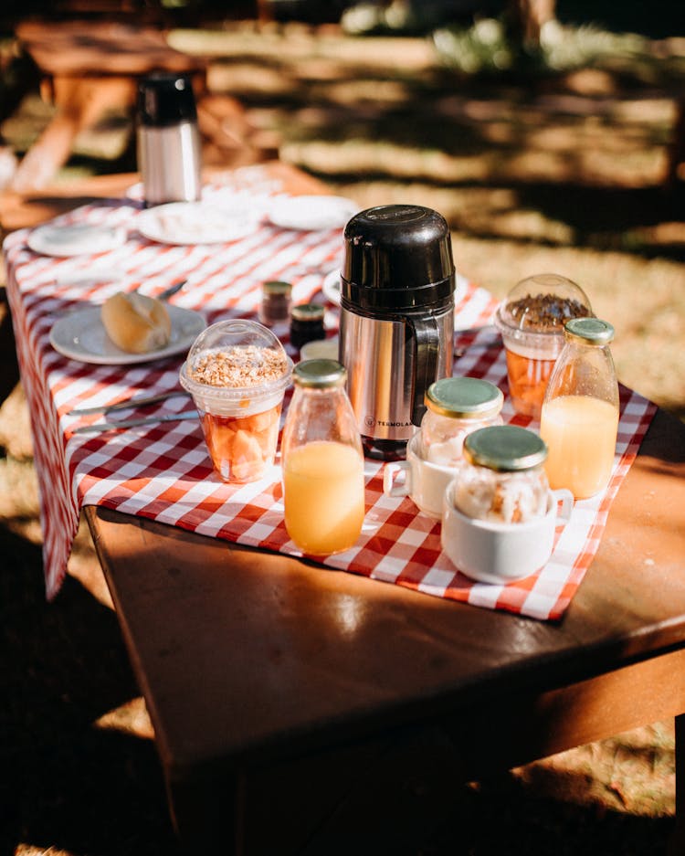 Served Picnic Table With Drinks