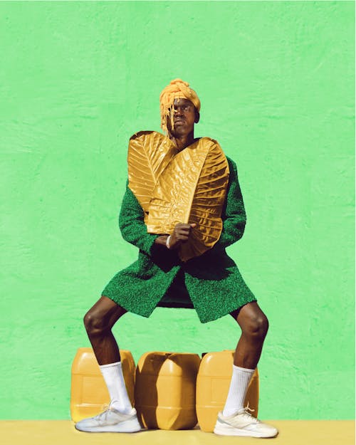 Kostenloses Stock Foto zu afroamerikanischer mann, begrifflich, grünem hintergrund