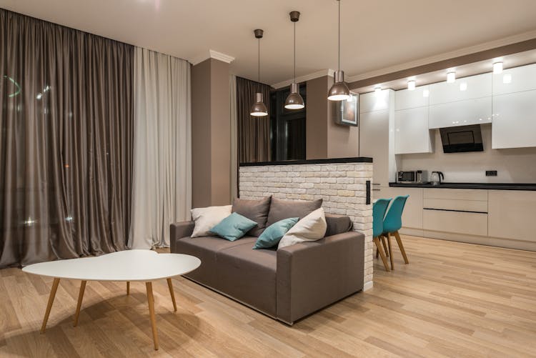 Interior Of Modern Living Room Joined With Kitchen