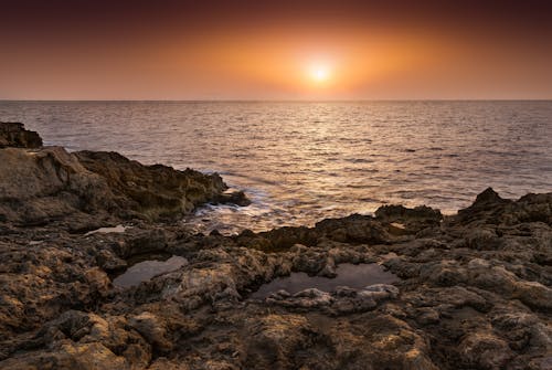 岩石海岸, 日出, 日落 的 免费素材图片