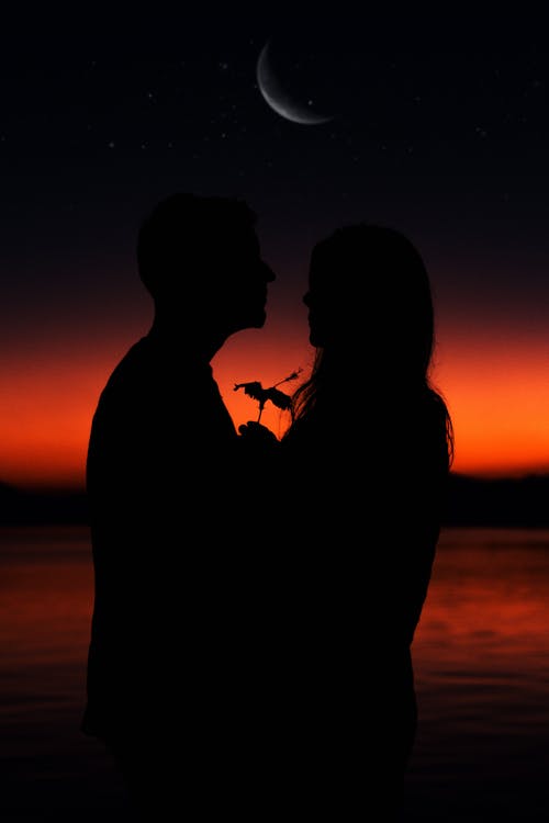 Silhouette of a Romantic Couple during Sunset