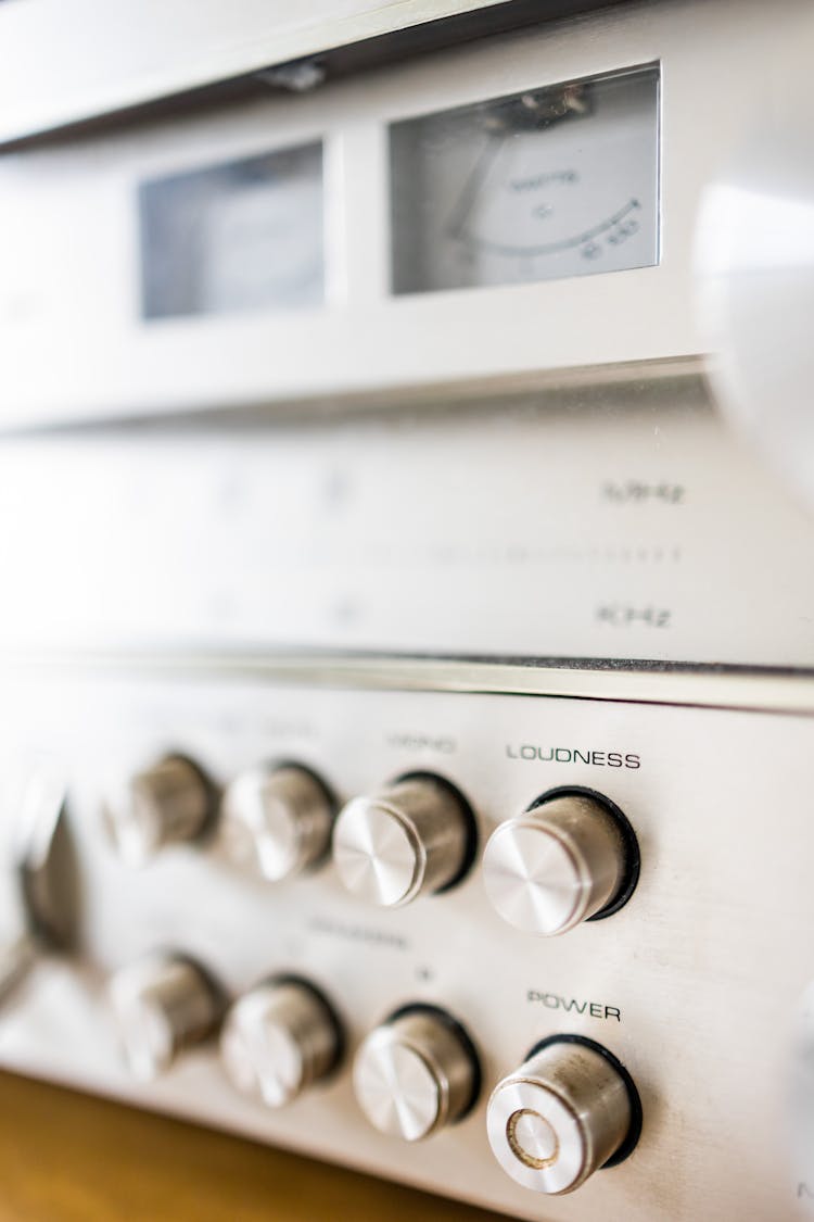 Modern Audio Power Amp With Knobs On Control Panel