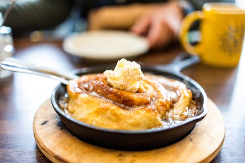 Tasty sweet skillet pie with ice cream at home