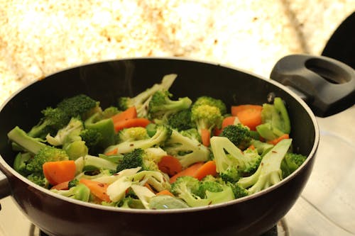 A Broccoli and Carrots on the Frying Pan