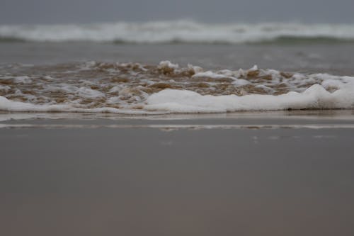 A Close-Up Shot of Waves Crashing on a Shore