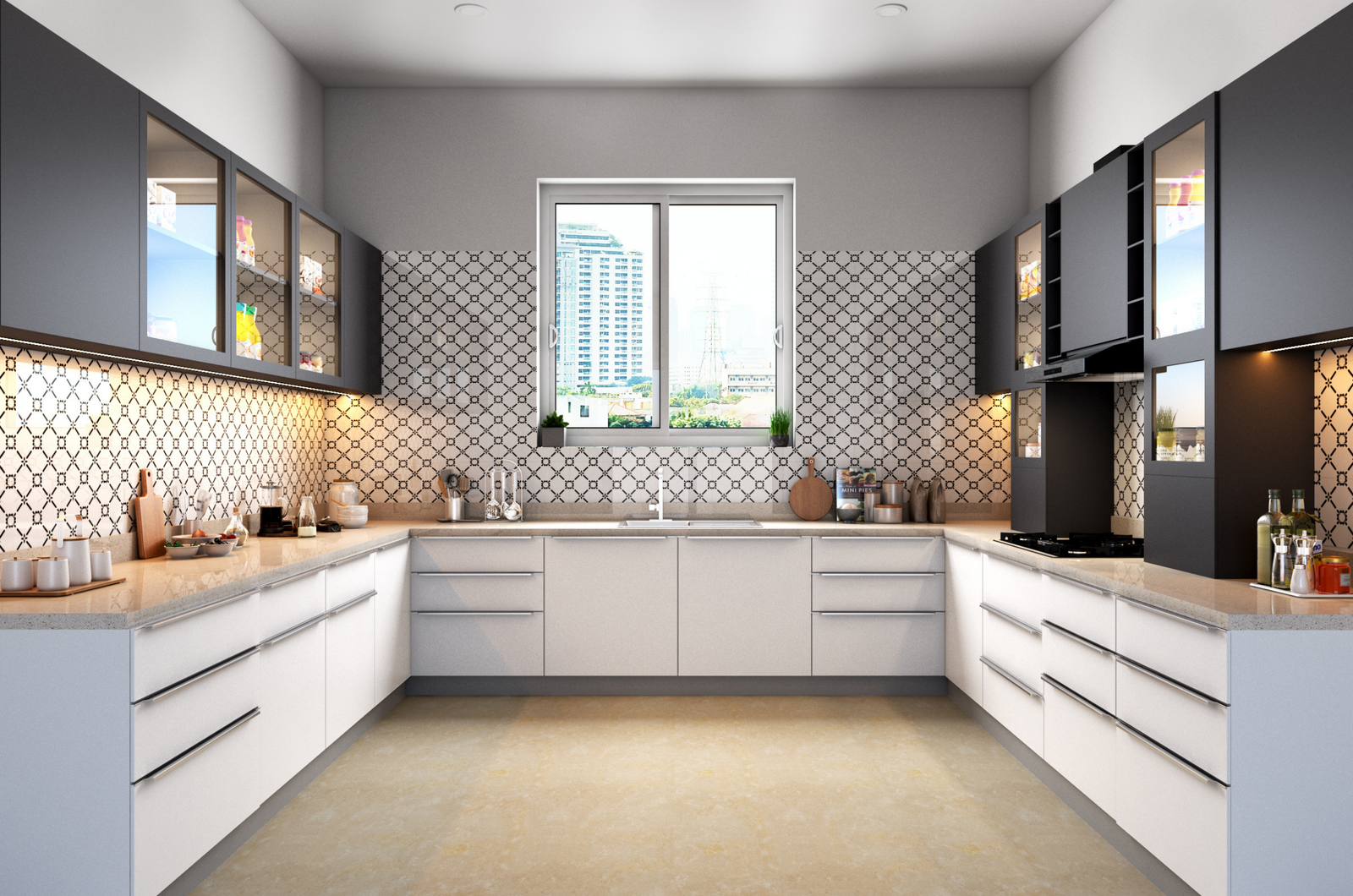 Kitchen finished with wall tiles and a tiled backsplash