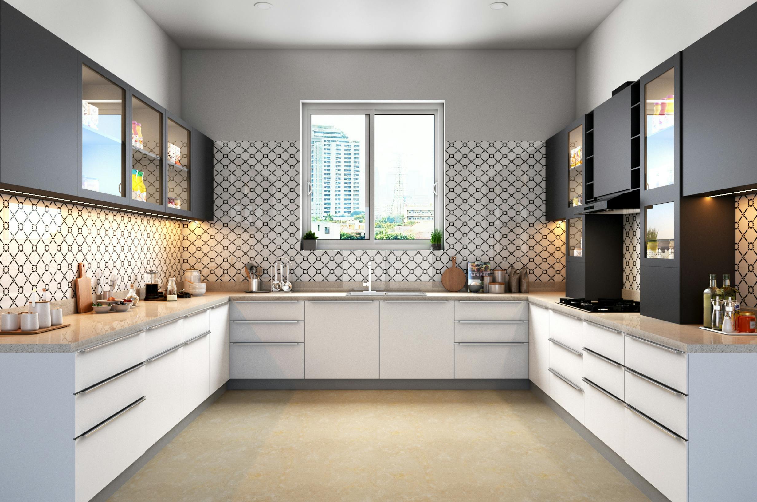 Creative Interior Design Kitchen Space Gray Cabinets Simple Silver Faucet  Stock Photo by ©Followtheflow 651093118