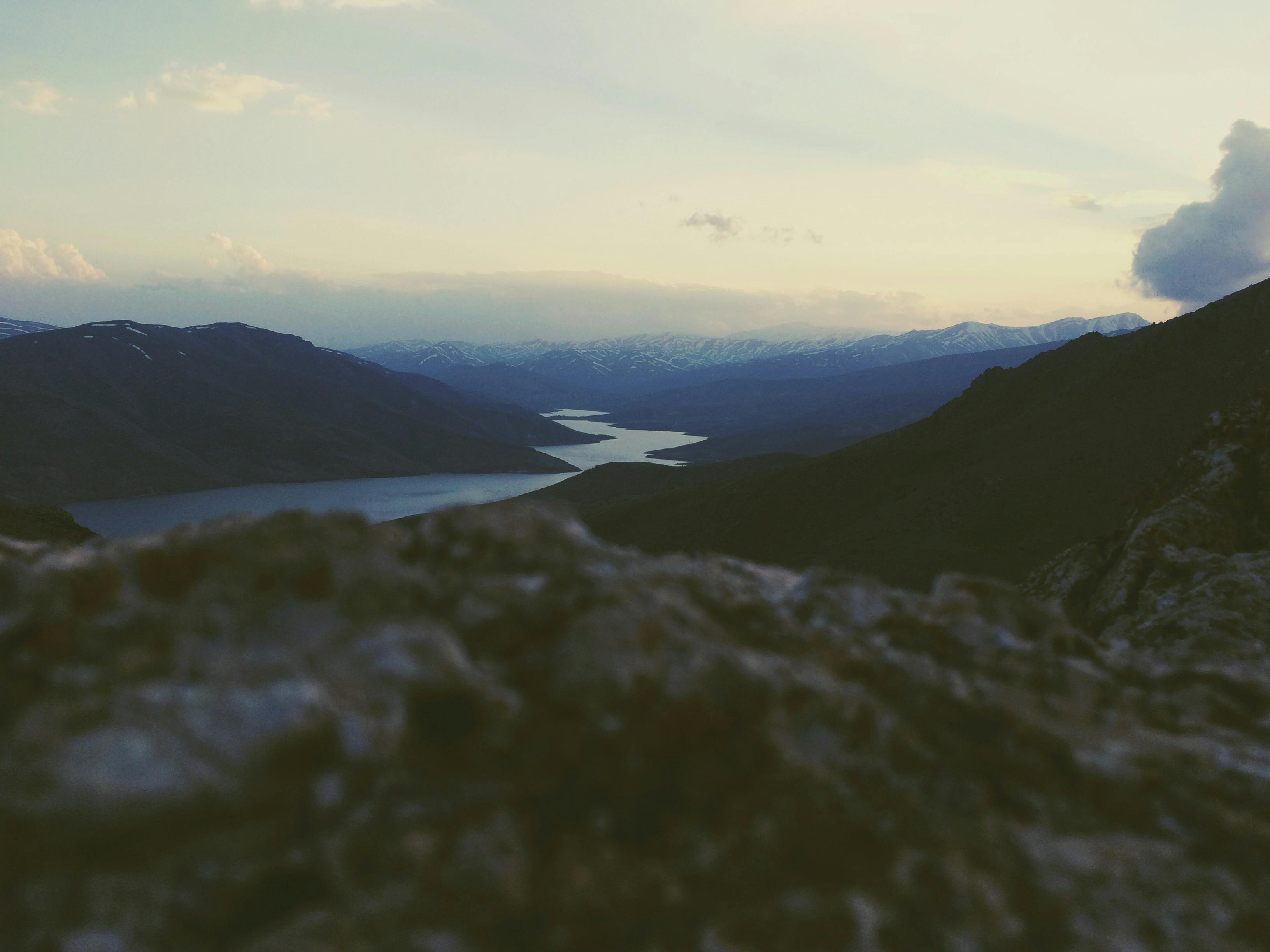 Iran mountain landscape and valley at sunset