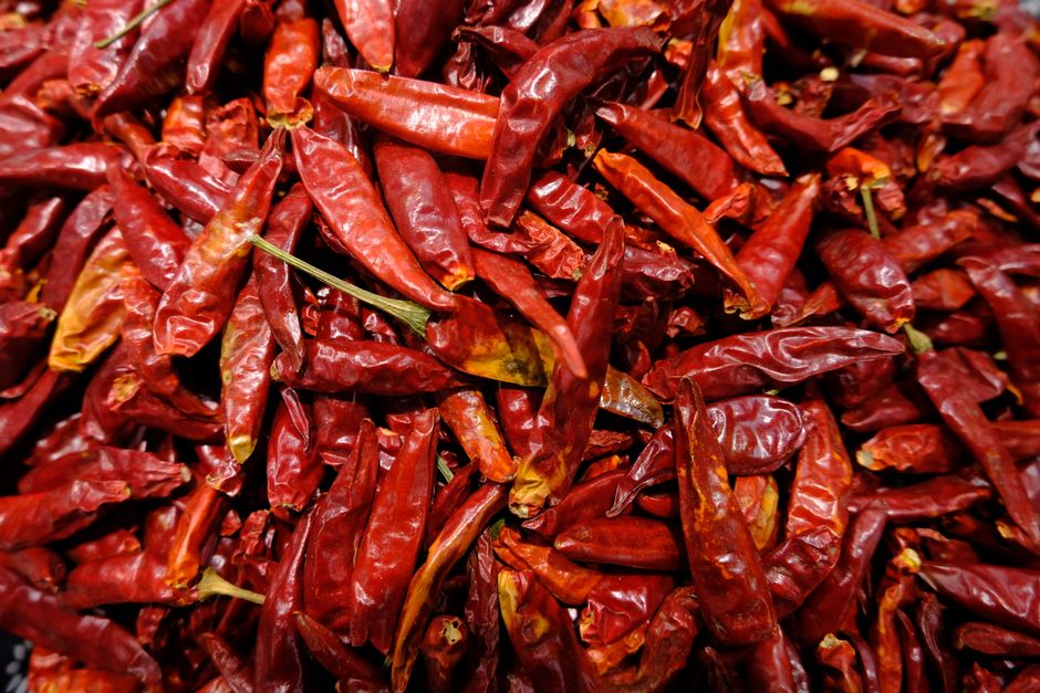 Pimienta de Sichuan rosada en grano sobre superficie blanca