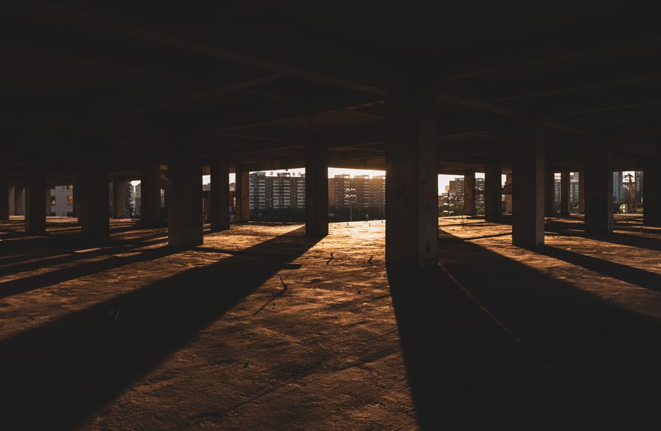 abandoned construction site sunset