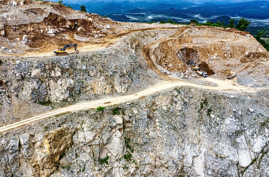 Aerial view of quarry operations