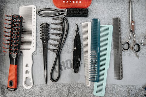 Kostnadsfria Kostnadsfri bild av barberverktyg, borsta, flatlay Stock foto