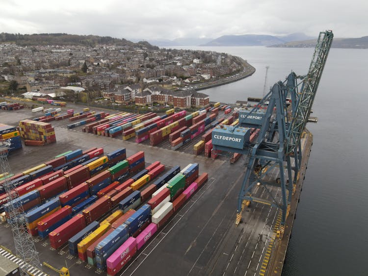 Cargo Containers Of Different Colors In Dock