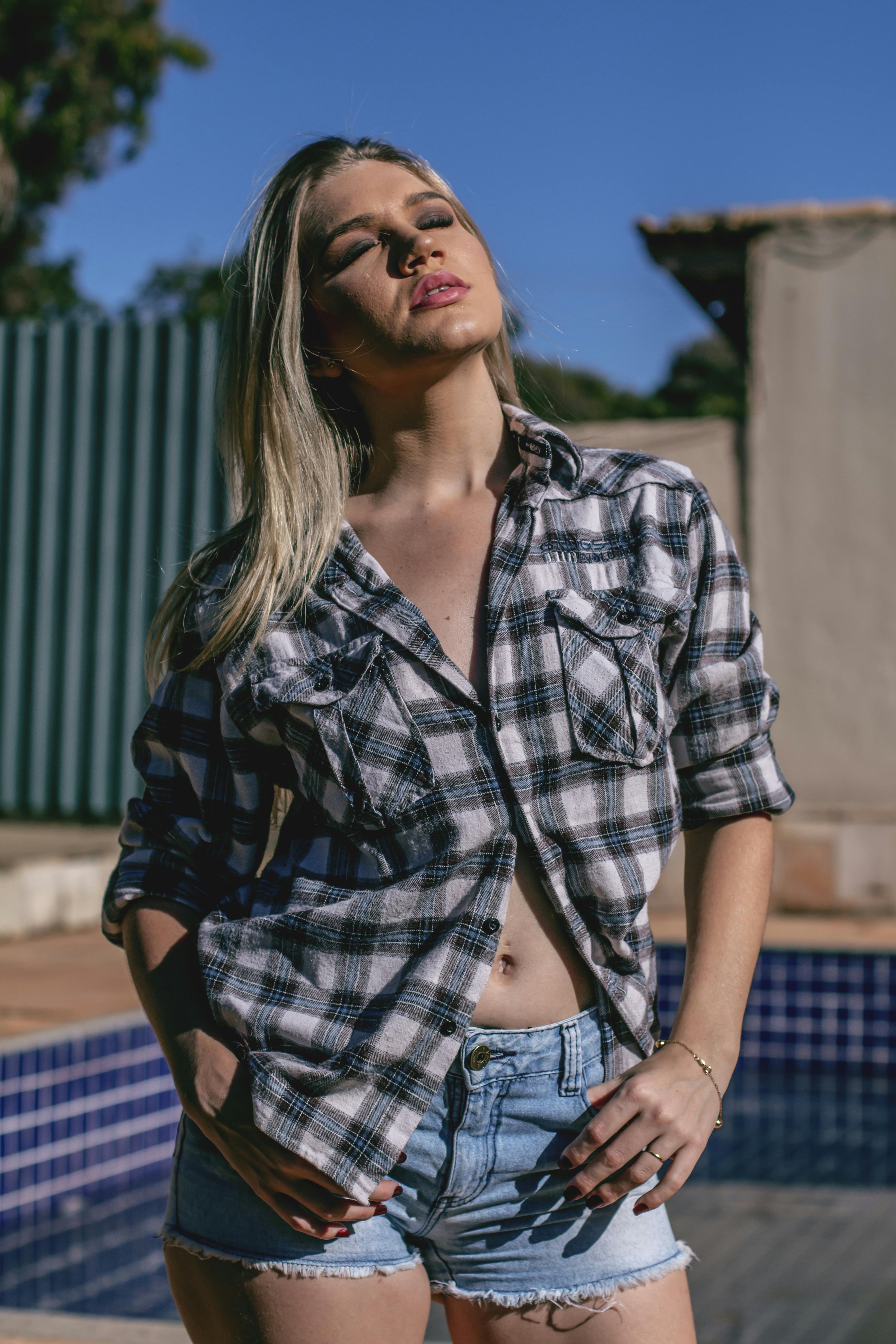 Plaid shirt with on sale shorts