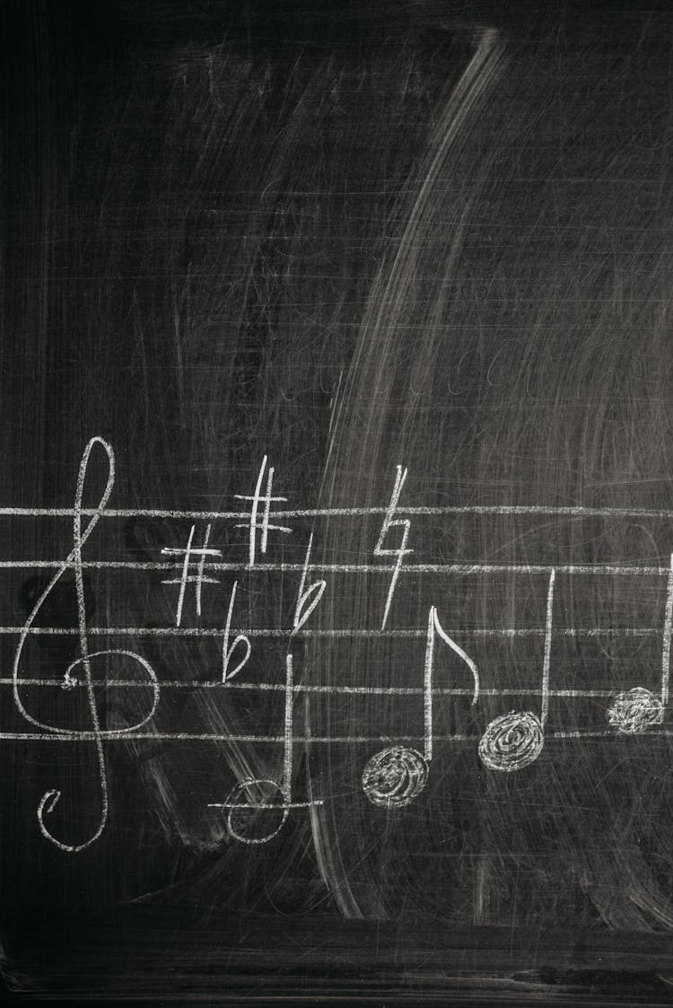 Music Notes Written On A Chalkboard