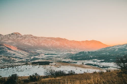 Gray Mountains With Snow