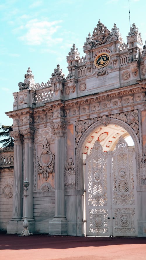 Old stone gates at entrance of historic palace