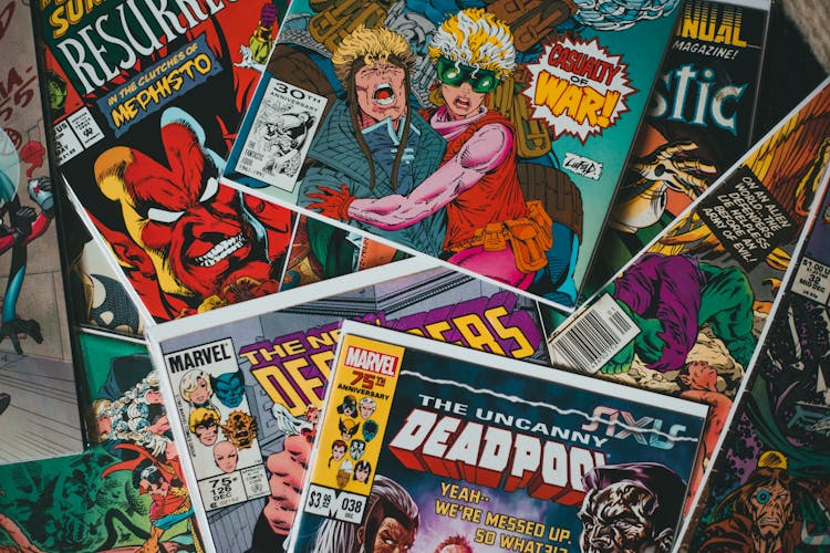 Collection Of Comic Books With Vivid Colorful Illustrations On Cover