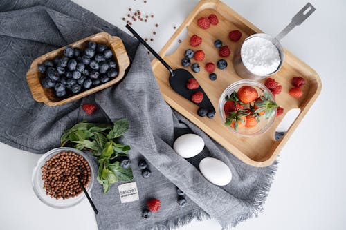 Imagine de stoc gratuită din afine, căpșuni, flatlay